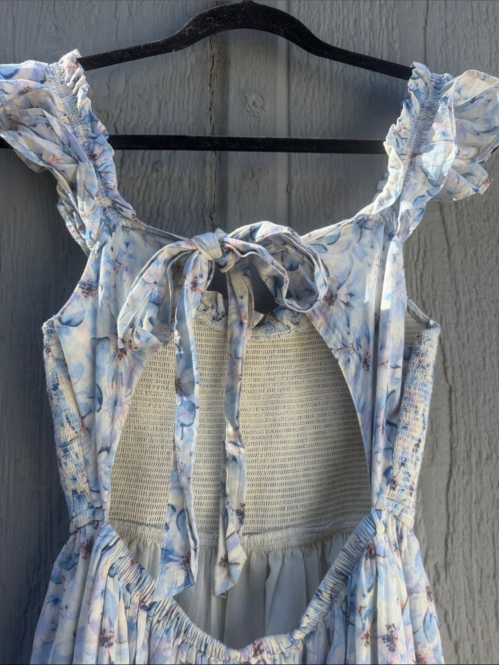 American Eagle Light Blue Floral Smocked Maxi Dress with Ruffle Straps Size: S - Picture 7 of 9